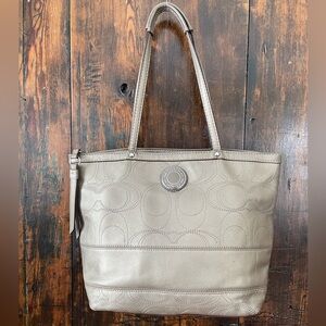 Coach Stitch Outline C Signature Bronze Leather Tote Bag Purse F19409